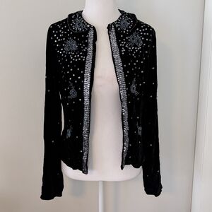 VTG Lord & Taylor Velvet Cardigan SMALL Holidays Old Money Bling Sequins Silk Bl